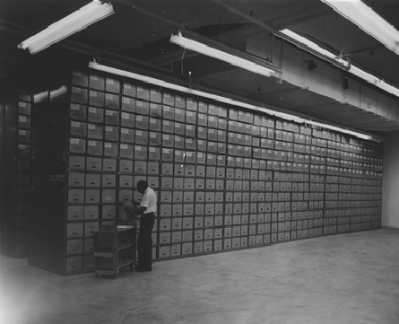 Labeled boxes in a records archive