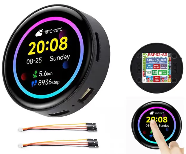 MPR / DSP / ESP32-S3 / Round AMOLED  1.43inch Touch Display, 466x466 QSPI Interface / Accelerometer / Gyroscope / CNC Metal Case