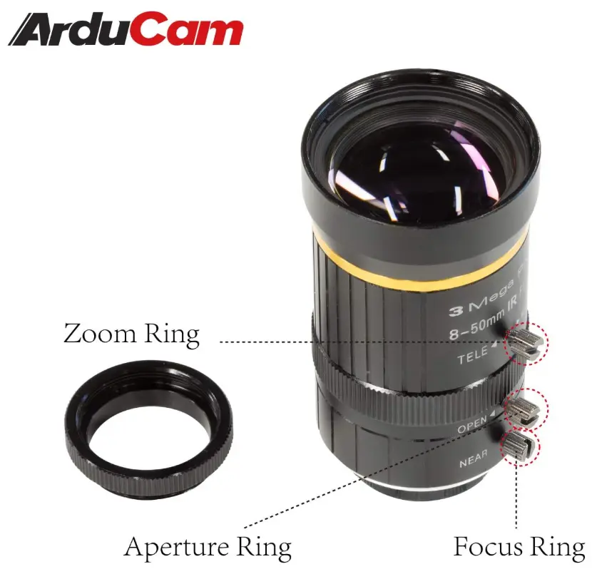 Arducam 8–50 mm C‑Mount Zoom Lens for IMX477 (with C‑CS Adapter)